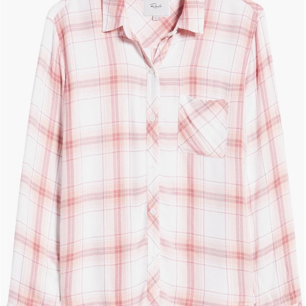 Rails Hunter Plaid Button Up Blouse in Blush White Petal